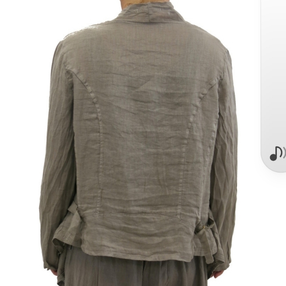 Tempo Paris Linen Olive Green Open Jacket Size M - Picture 3 of 10